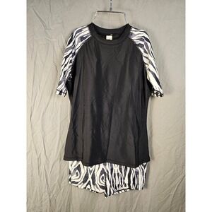Halcurt Womens Rash Guard Swimsuit Set Zebra Print Short Sleeve Two Piece Small